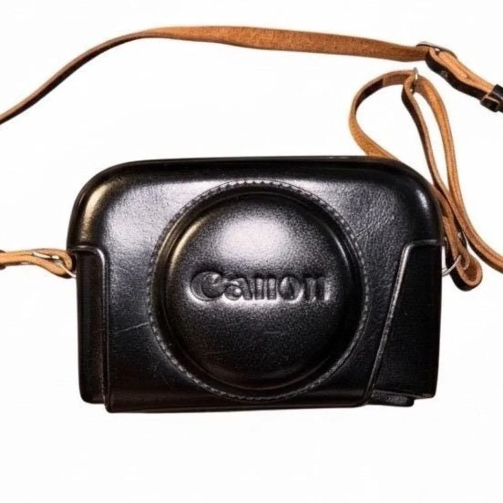 Canon Vtg Blk‎ Leather Camera Case w Strap for Vtg Digital Cameras Retro Compact